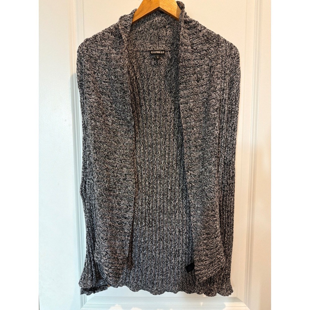 Express Women Marled Black White Cotton Open Front Cardigan Sweater Medium